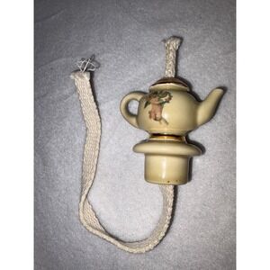 Vintage Porcelain Teapot Oil Lamp Wick Holder Cherub Angel Gold Trim Cream